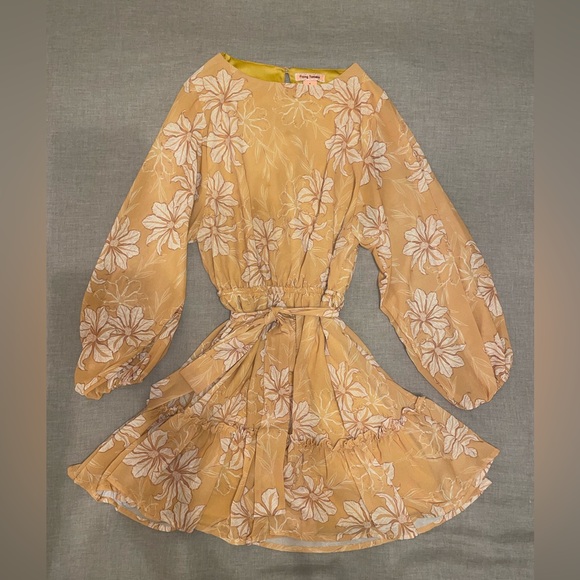 Mustard, yellow dress with flowers - Picture 2 of 2